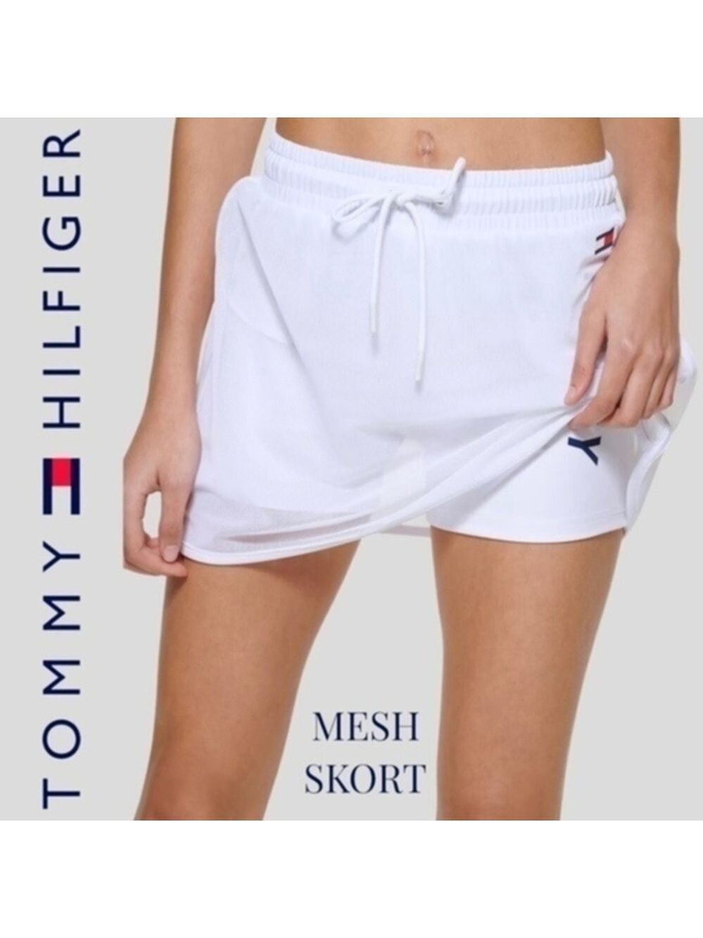 TOMMY HILFIGER Pull On Drawstring Waist Mesh Skort In White-XL/NWT